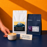 6 month prepaid coffee subscription with two Adelaide roaster bags and a flat white