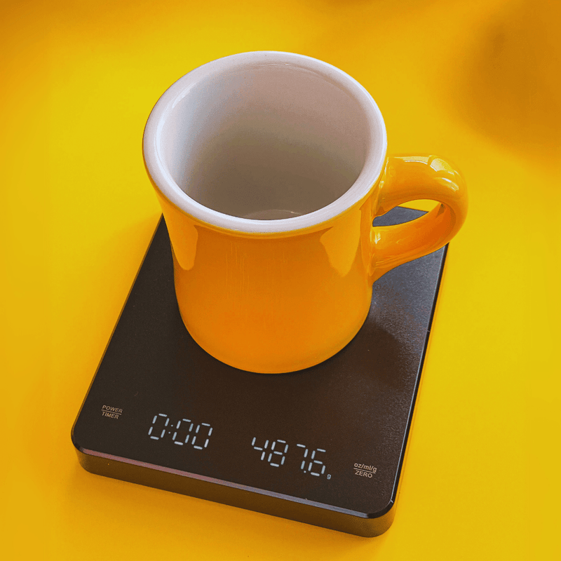 Precision coffee scale with timer display, dual LED, USB-C rechargeable, 3kg capacity