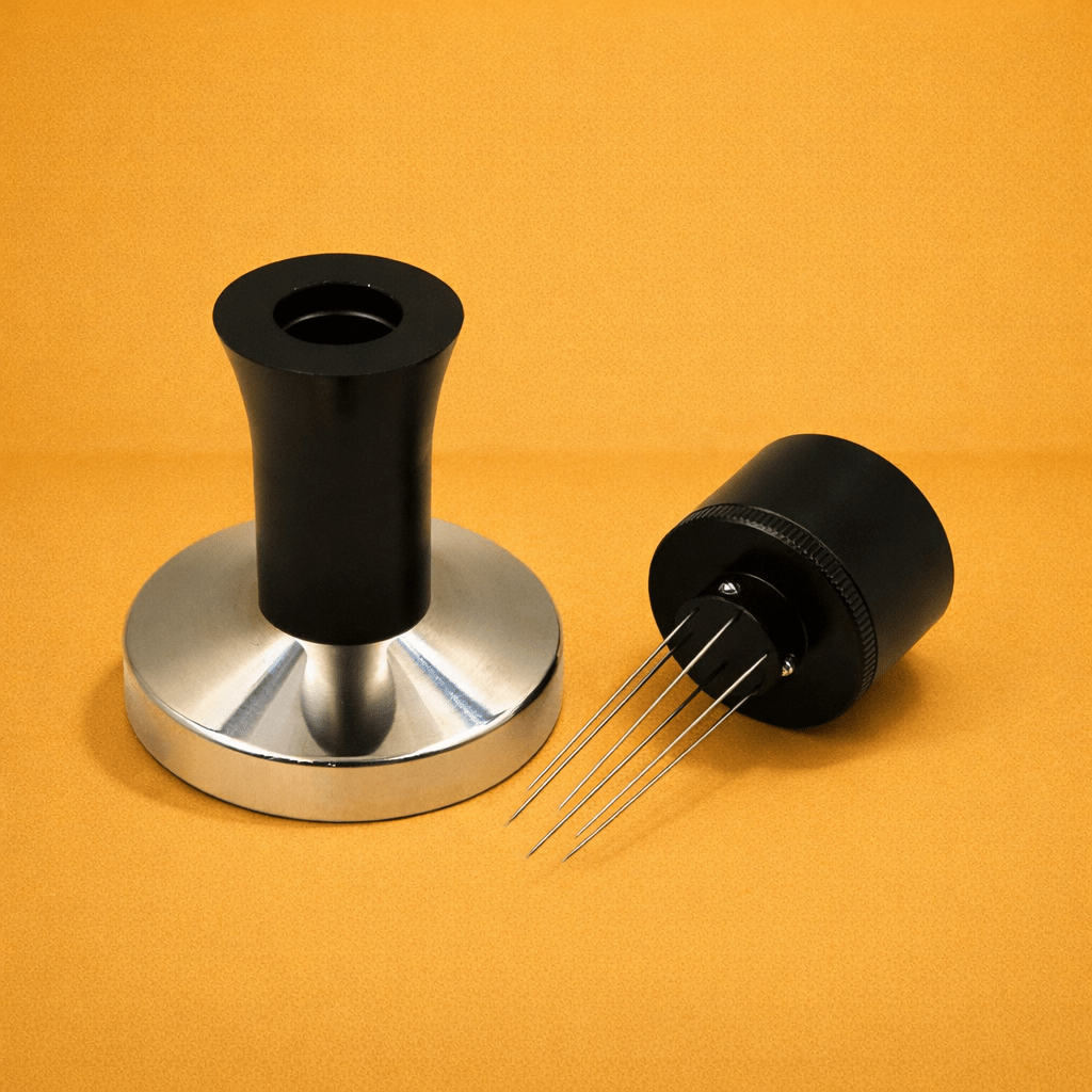 Rhino 58mm 2-in-1 tool, needle end distributes grounds and flat face tamps