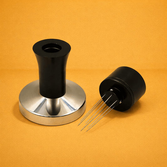 Rhino 58mm 2-in-1 tool, needle end distributes grounds and flat face tamps