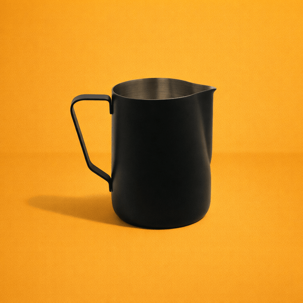 Rhino Pro Stealth milk pitcher 12oz in black, flat white and latte art jug