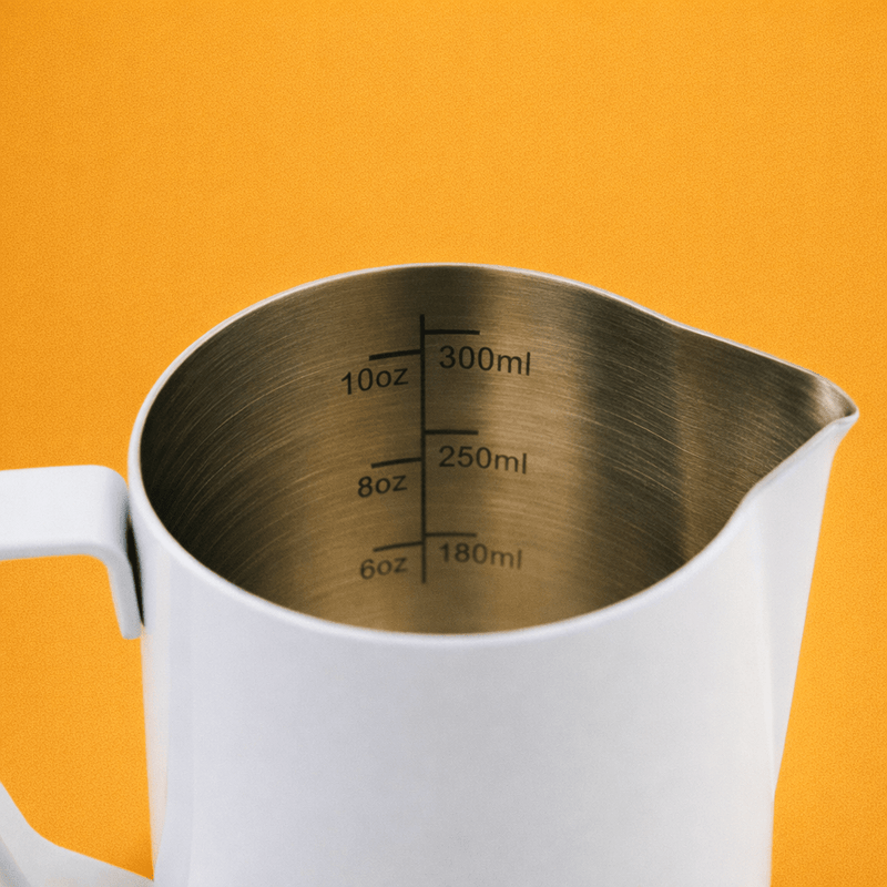 Rhino Pro Stealth white milk jug 12oz, precision pour for flat whites and lattes